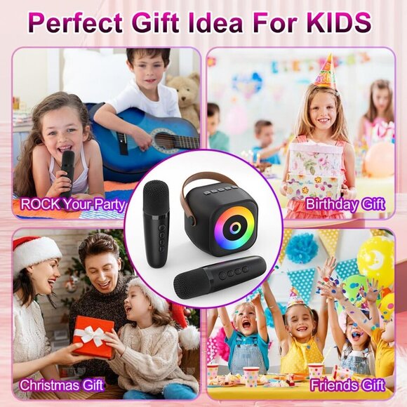 Mini Karaoke Machine, Portable Bluetooth Karaoke Speaker with 2 Wireless Mics fo - Picture 6 of 6